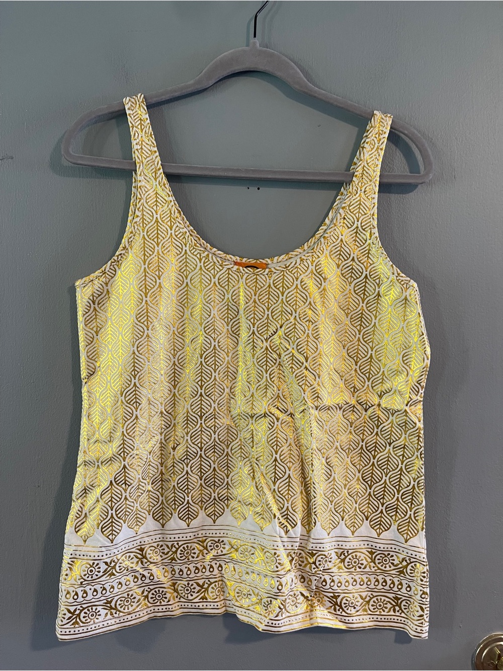 Tory Burch White‎ & Gold Metallic leaf print tank Size S